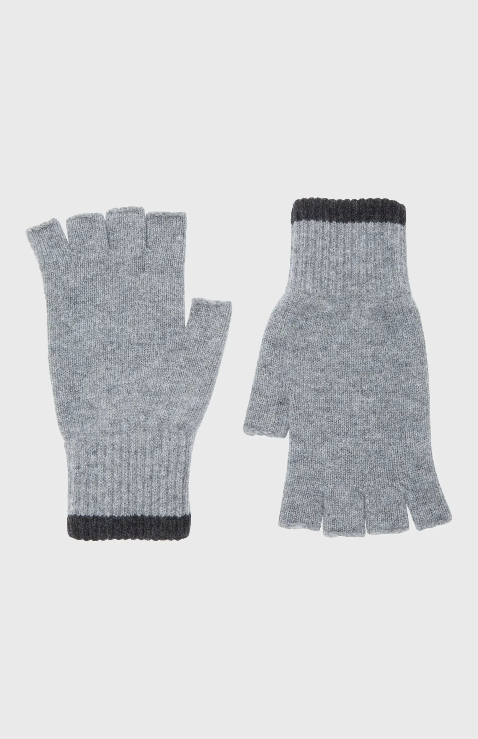 Cashmere Fingerless Gloves Contrast Ribs In Flannel Grey And